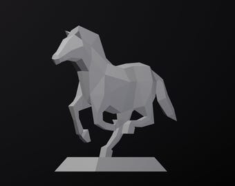 Papercraft Horse On Stand, Low Poly Animal, Pepakura, Lowpoly, Low Polygon, 3D Papercraft, handmade, Paper Sculptures, DIY origami, Decor