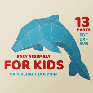 Papercraft Dolphin - SVG, DXF, PDF | Easy Assembly for Cricut and Silhouette | 3D Model | Paper Origami Template | Animal Papercraft | Fish