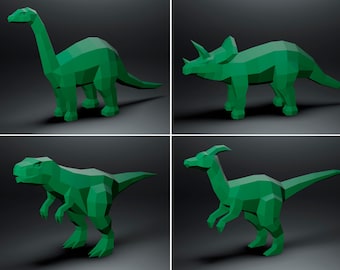 Dinosaurieset x4 papperspyssel, dinosauriepapperspysselskulptur, triceratopsorigami, Jurassic Park, dinosauriepresenter, utskrivbart 3D-pussel, dinosaurie 3D