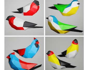 Papercraft BIRD Collection (4) , Bird 3d Papercraft, SVG, PDF, Instructions, Low Poly Paper Sculpture, Build Your Own Low Poly Bird