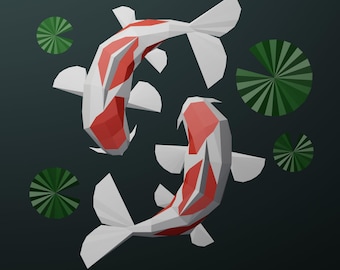SALE! Koi Fish Paper Craft, Digital Template, Origami, PDF Download DIY, Low Poly, Trophy, Sculpture, Koi Fish Model