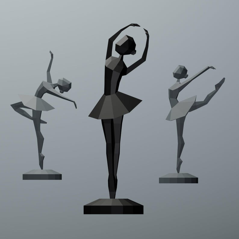Ballerina Papercraft 3D Decor Sculpture, Low Poly Ballerina, DIY ...