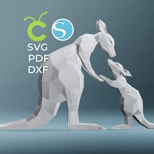 Papercraft Kangaroo  Mom and Baby, SVG, PDF, DXF, Cricut, Silhouette, Paper Kangaroo, Low Poly, Download Diy, Canguro Paper, 2 cute models