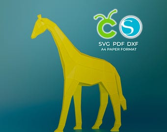 Papercraft Giraffe Decor 3D Model | Giraffe African Animal Model | DXF, SVG, PDF Files | Plotter Cut Template & Instructions | Easy Template