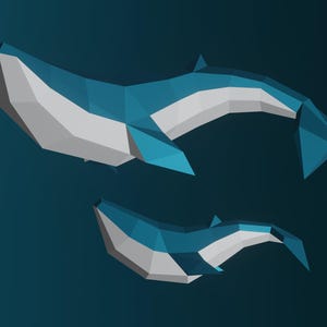 Low Poly Whale Model and BABY Calf, Pdf,Svg Create Your Own 3D Papercraft Whale, Origami Whale, Blue Whale, Papercraft, Cameo, Cricut, Diy