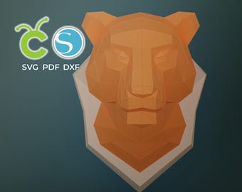 Tigerkopf Papiermodell, SVG, PDF, Dxf Papierkunst, Löwin, Pantherkopf, 3DLion Skulptur, Low-Poly-Muster Tiger, Origami Tier