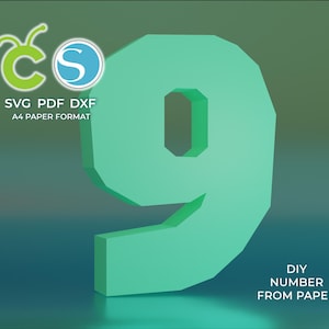 Papercraft Number ”9” | SVG, PDF, DXF Files for Cutting Machines | Diy Papercraft | A4 Format