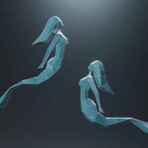 Mermaids Papercraft 3D Sculpture, PDF, SVG, DXF Papercraft women hang, Papercraft pdf, Paper sculpture, Mermaids papercraft, Low Poly