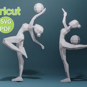 Papercraft Two Girl Gymnast, SVG, PDF, Low Poly Papercraft Woman, Paper Girl, Dancer, Doll, Papercraft Model, Digital 3d, Cricut Machine