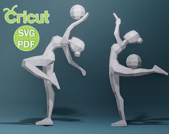 Papercraft Two Girl Gymnast, SVG, PDF, Low Poly Papercraft Woman, Paper Girl, Dancer, Doll, Papercraft Model, Digital 3d, Cricut Machine