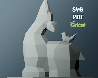 Papercraft Fawn and Bird, SVG, PDF, Cricut, 3D Papercraft, Low Poly Papercraft 3D Origami, 3D Paper Sculpture, Gift Baby Shower, Decor Deer