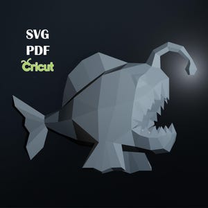 Papercraft Angler Fish, SVG, PDF, Cricut, Digital Template, Origami Whale Shark, Download DIY, Low Poly, Trophy, Sculpture, 3D Model Piranha