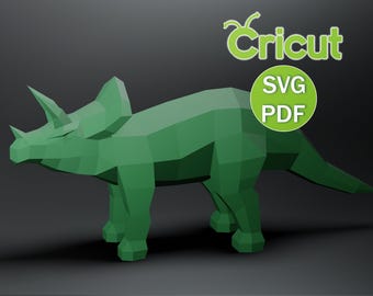 Triceratops papperspyssel, dinosaurie papperspyssel skulptur, Triceratops origami, Jurassic Park, dinosauriepresenter, utskrivbart 3D-pussel, dinosaurie 3D