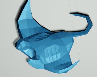 Créations artisanales raies manta XXL, SVG-PDF, créez votre propre création 3D en papier Raie manta, animal en origami, raie manta, suspension murale, sculpture de poisson en papier