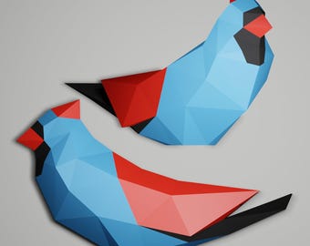 Papercraft Blue Cardinal, Bird 3d Papercraft, SVG-PDF, Instruction, Low Poly Paper Sculpture, Build Your Own Low Poly BIRD, 3d Origami Bird