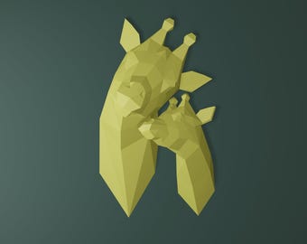 Giraffe Mom and Baby Paper Craft, Digital Template, Origami, PDF Download DIY, Low Poly, Trophy, Sculpture