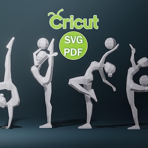 Papercraft (4) Girl Gymnast, SVG, PDF, Low Poly Papercraft Woman, Paper Girl, Dancer, Doll, Papercraft Model, Digital 3d, Cricut Machine