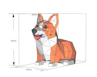 Corgis aus Papier, SVG, PDF, Dxf Papiermodell Hund Modell, Welsh Corgis PDF Vorlage, 3D Hundeskulptur, Low Poly Muster Katze Hund, Origami Tier
