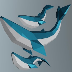 Low Poly Whale Model and BABY Calf, Pdf,Svg Create Your Own 3D Papercraft Whale, Origami Whale, Blue Whale, Papercraft, Cameo, Cricut, Diy