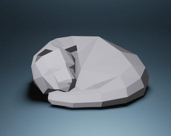 Gatto di carta, modello 3D PDF SVG DXG, animali di carta, low poly, statua di carta, trofeo, scultura, modello di gatto che si allunga, regalo perfetto