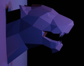 Löwin Pantherkopf Wandpapier Handwerk, Digitale Vorlage, Origami, PDF Download DIY, Low Poly