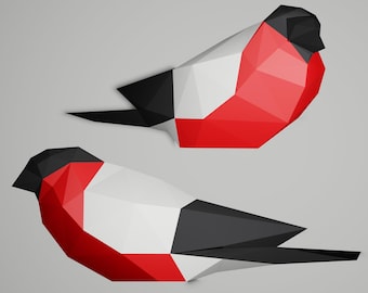 Papercraft Bullfinch, Bird 3d Papercraft, SVG, PDF, Instructions, Low Poly Paper Sculpture, Build Your Own Low Poly BIRD, 3d Origami Bird