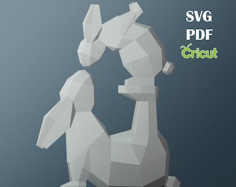 ペーパークラフト ウサギ、SVG、PDF。ペーパークラフト ウサギモデル、ウサギのPDFテンプレート、3Dウサギ彫刻、ローポリパターン ウサギ、折り紙動物