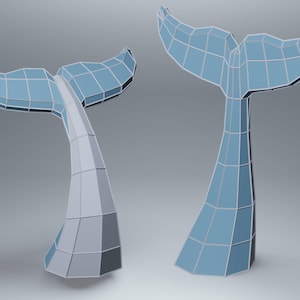 Two Whale Tails Papercraft, Printable PDF template, Animal Figurine Papercraft, 3D Puzzle, Low Poly Wall Decor, Whale Tail Paper Sculpture