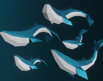 5 Whales! Papercraft , Pdf,Svg Create Your Own 3D Papercraft Whale, Origami Whale, Blue Whale, Papercraft, Cameo, Cricut, Diy,