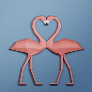 Papercraft 3D FLAMINGO (a heart), SVG-PDF, Template Low Poly Paper Sculpture, Diy Decor for Home Office Pattern, Polygonal, Table Decor