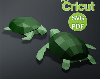 Tortugas de papel, SVG PDF, modelo de tortuga de papel, plantilla PDF de tortuga, escultura 3D de tortuga acuática, patrón de baja poli, kit digital de tortugas