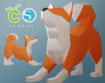 Papercraft Dog Shiba Inu, SVG, PDF, Dxf Paper Craft Dog Model, Shiba Inu PDF template, 3D Dog sculpture, Low poly pattern Cat Dog, Origami