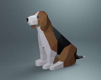 Papercraft-Beagle, SVG, pdf. Paper Craft hondenmodel, beagle pdf-sjabloon, 3D hondensculptuur, laag polypatroon kat hond, origami dier