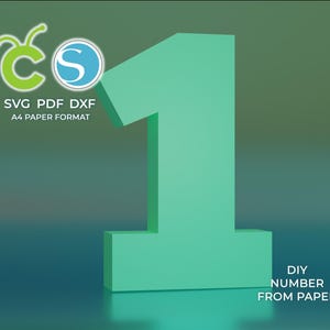 Papercraft-nummer '1' | SVG-, pdf-, dxf-bestanden voor snijmachines | Doe-het-zelf papercraft | A4-formaat