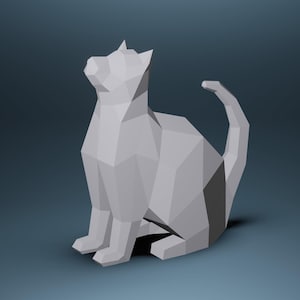 Cat Sitting Paper Craft, 3D PDF SVG Template, Papercraft Animals, Low Poly DIY, Paper Statue, Trophy, Sculpture, Cat 3D Model, Perfect Gift