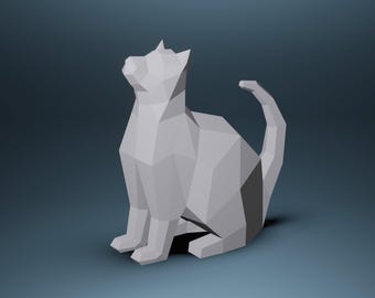 Gatto seduto in carta, modello PDF SVG 3D, animali di carta, fai da te low poly, statua di carta, trofeo, scultura, modello 3D di gatto, regalo perfetto