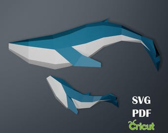 Papercraft Whale and Baby-Whale, SVG, PDF, Cricut, Paper Craft Template, Origami Killer Whale, PDF Pattern, Killer whale, Shark, Fish, Ocean