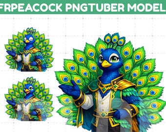 Premade Peacock PNGTuber VTuber model | Cute Bird Streamer Mascot | Animated PNG Tuber | Fantasy Peacock Character | Twitch PNG Avatar
