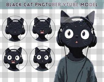 Modello PNGTuber predefinito maschio/ Gatto nero PNG Tuber maschio/ Modello VeadoTube/ Modello PNG Tuber anime/ Modello Vtuber, Avatar Twitch, GIFTuber