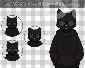 Modello PNGTuber predefinito maschio/Occhiali da gatto nero PNG Tuber maschio/Modello VeadoTube/Modello PNG Tuber anime Vtuber, Avatar Twitch, GIFTuber