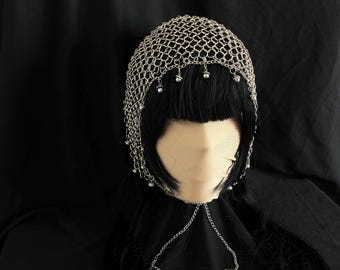 Unisex Silver-Colored Armored Chainmail Veil – Handmade Medieval Fantasy Headpiece for Cosplay, LARP, Renaissance, Festival