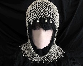 Unisex Silver-Colored Chainmail Headpiece – Handmade Medieval Fantasy Hair Accessory for Cosplay, LARP, Renaissance, Festival
