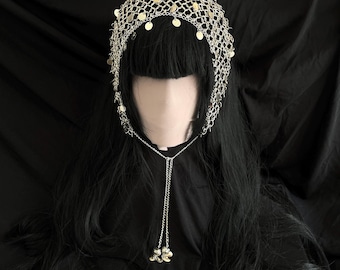 Unisex Silver-Colored Armored Chainmail Veil – Handmade Medieval Fantasy Headpiece for Cosplay, LARP, Renaissance, Festival