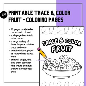 printable coloring book - trace and color fruit | printable coloring pages