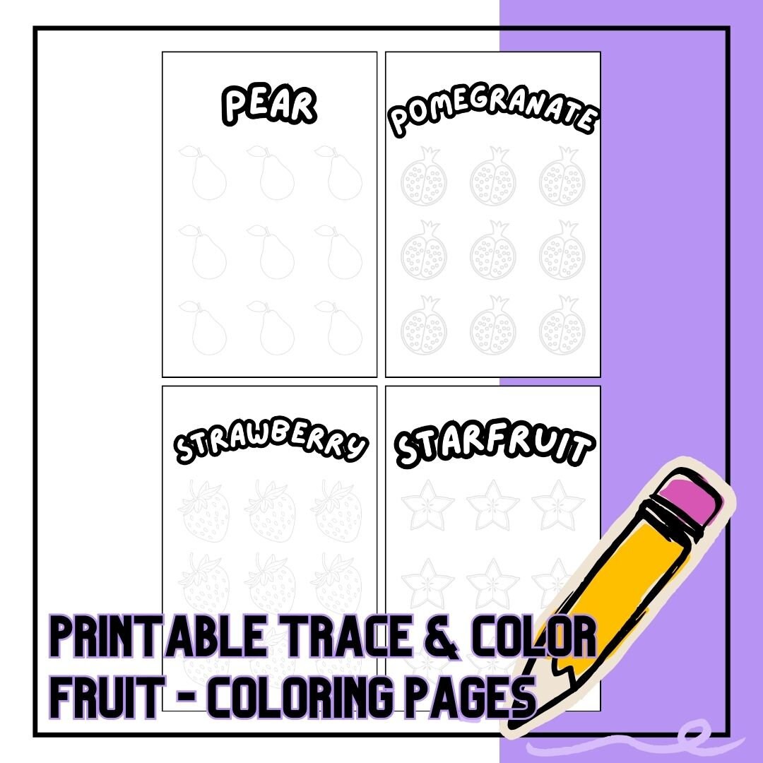 Printable Coloring Book - Trace and Color Fruit | Printable Coloring ...