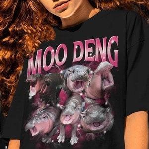 Moo Deng-shirt: grappige T-shirts met nijlpaard, bootleg-meme-t-shirt