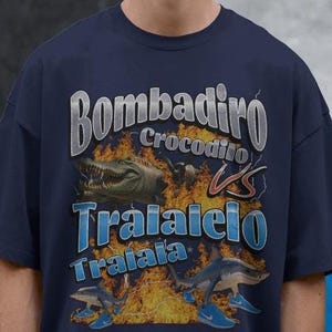 Bombardiro Crocodilo Vs Tralalero Tralala Shirt-italian brainrot shirt,italian brainrot animals,brainrot memes,funny meme t-shirt,viral meme