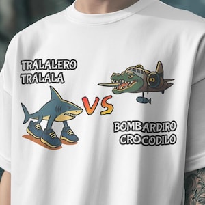 Tralalero Tralala Vs Bombardino Crocodilo Italian Brainrot Shirt-italian brainrot animals,italian memes shirt,viral memes,brainrot meme