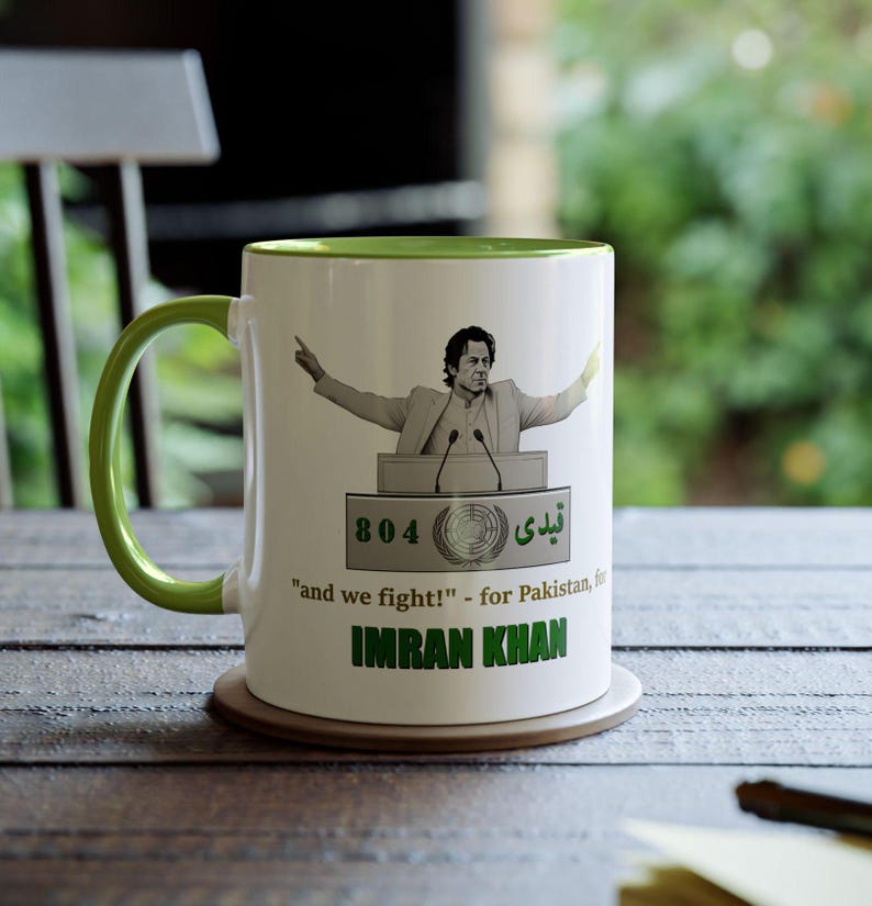 Imran Khan mug, Qaidi No 804, Fight for Justice, Pakistan mug, Stylish Two Tone Coffee mug 11oz with Imran Khan graphic image 2