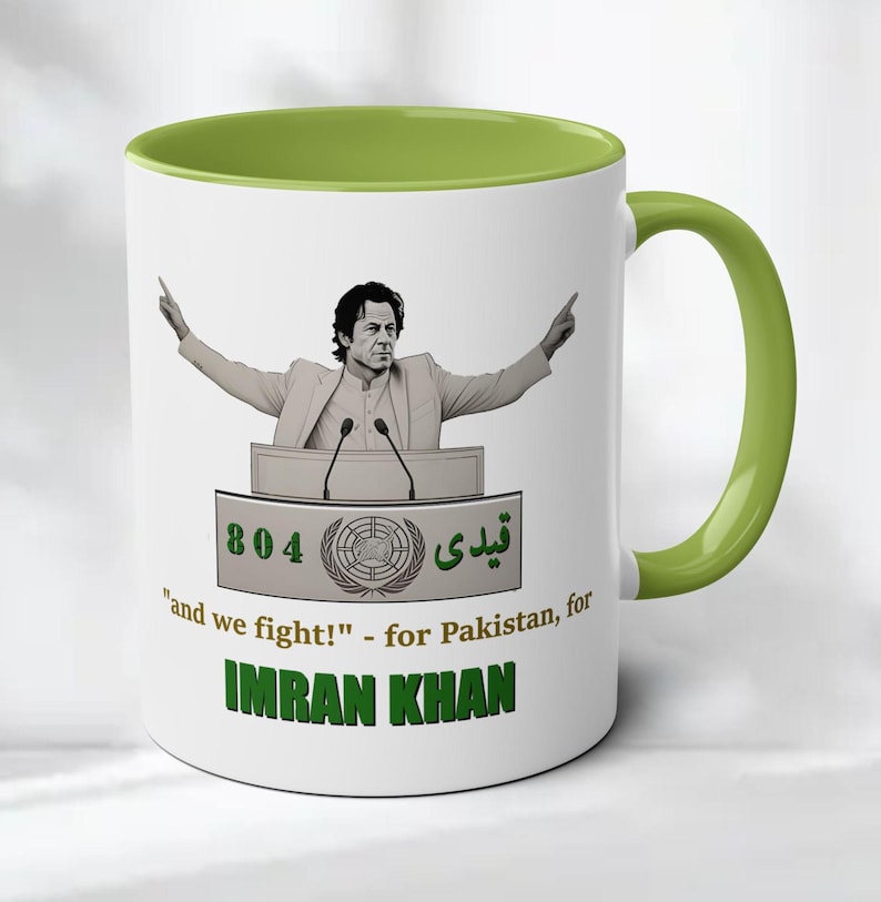 Imran Khan mug, Qaidi No 804, Fight for Justice, Pakistan mug, Stylish Two Tone Coffee mug 11oz with Imran Khan graphic image 1